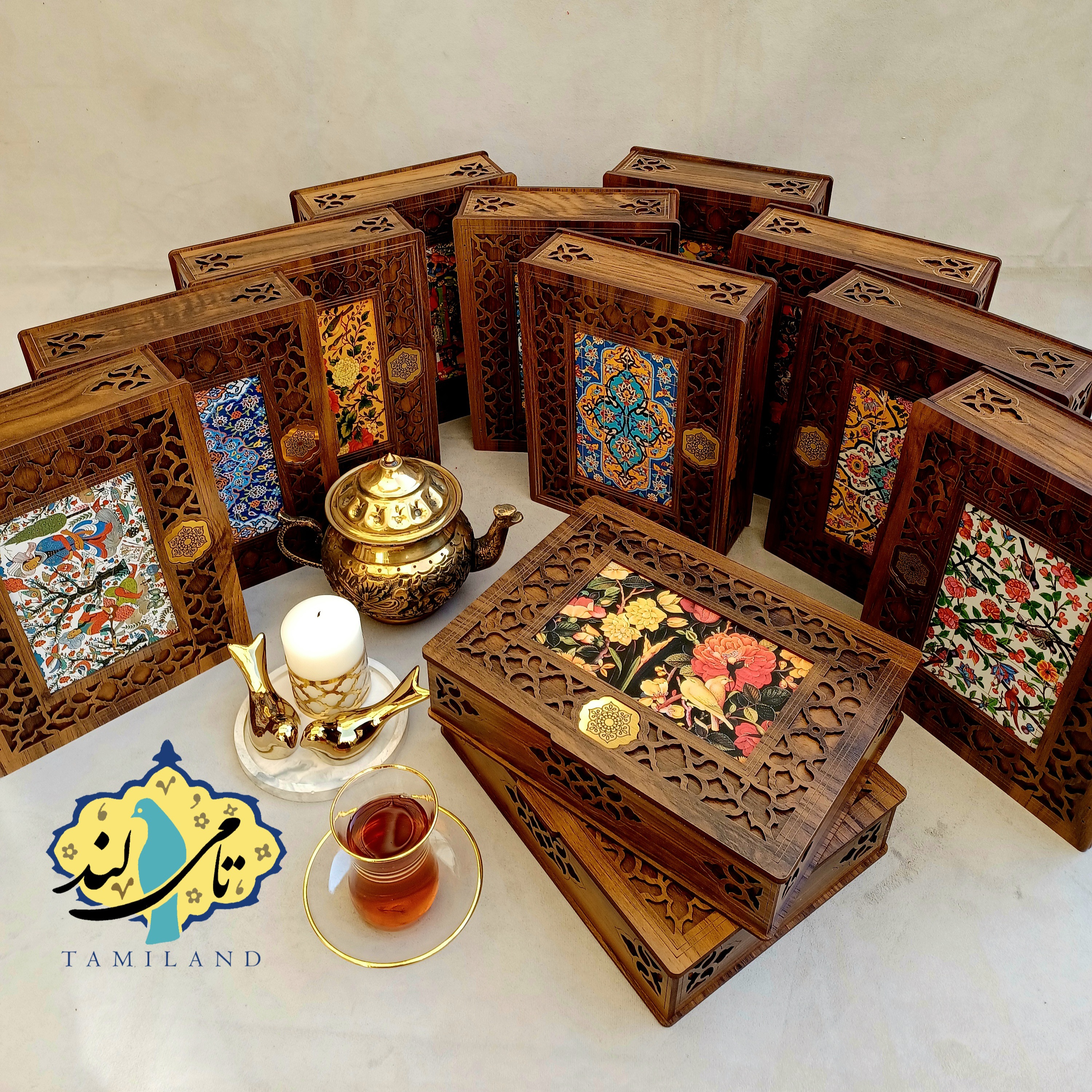 جعبه تنقلات چوبی شش خانه ی گلشن 18 در 24